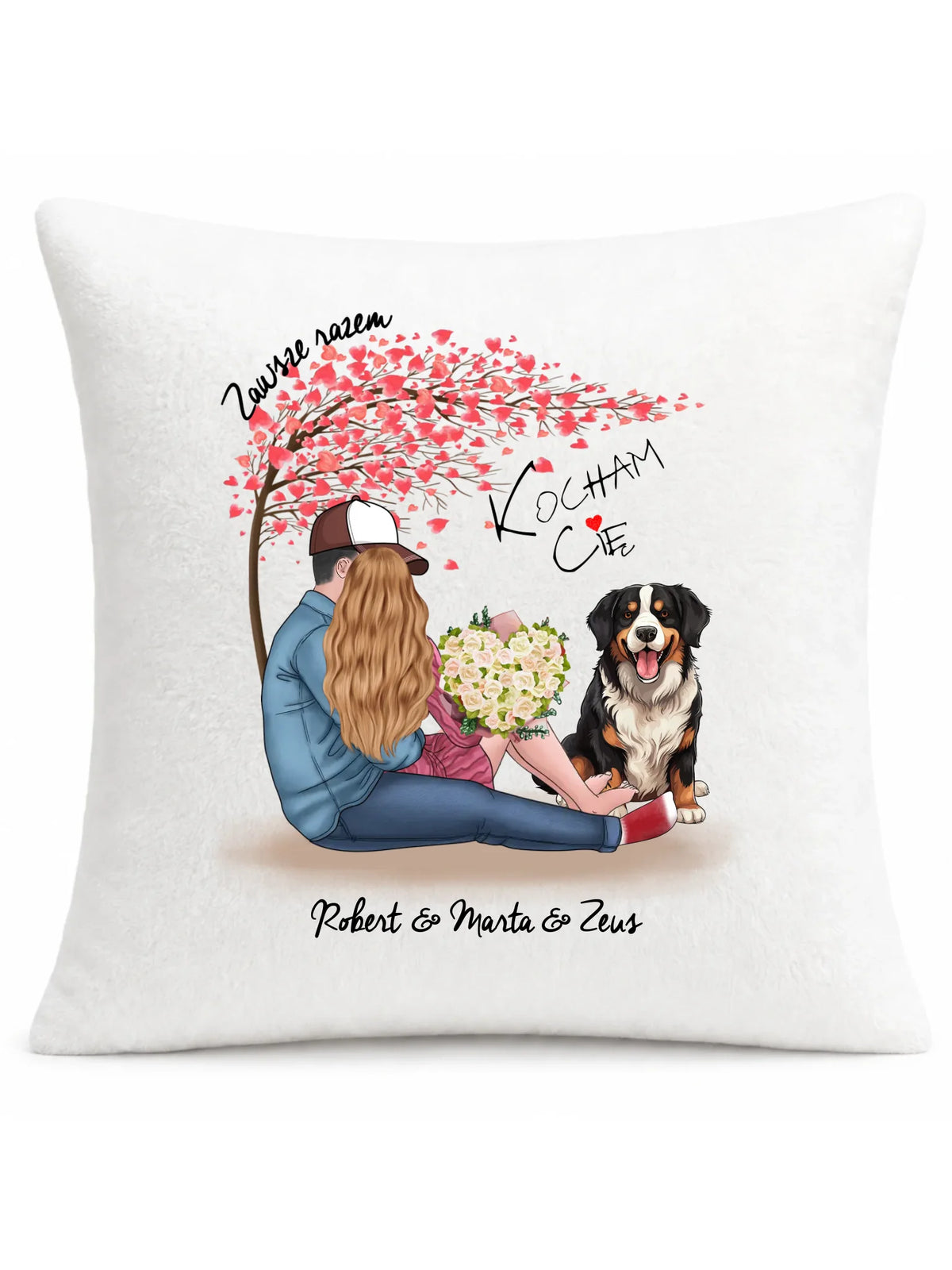 Poduszka dla par + Berneńczyk - Zawsze razem - personalizowana W04A