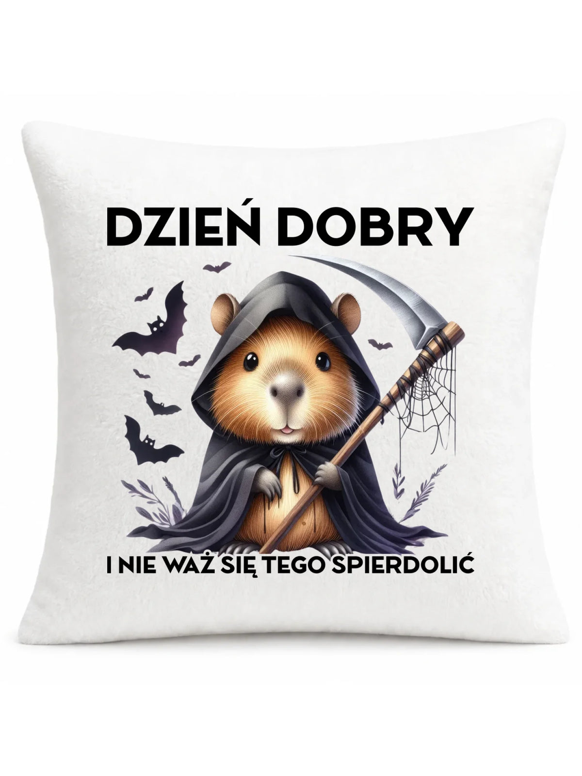 Poduszka halloweenowa - Kapibara Żniwiarz - Dzień dobry - bez cenzury HL20