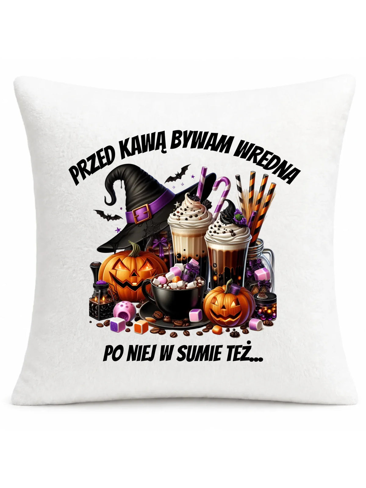 Poduszka Halloween – Przed kawą bywam wredna, po niej w sumie też HL30