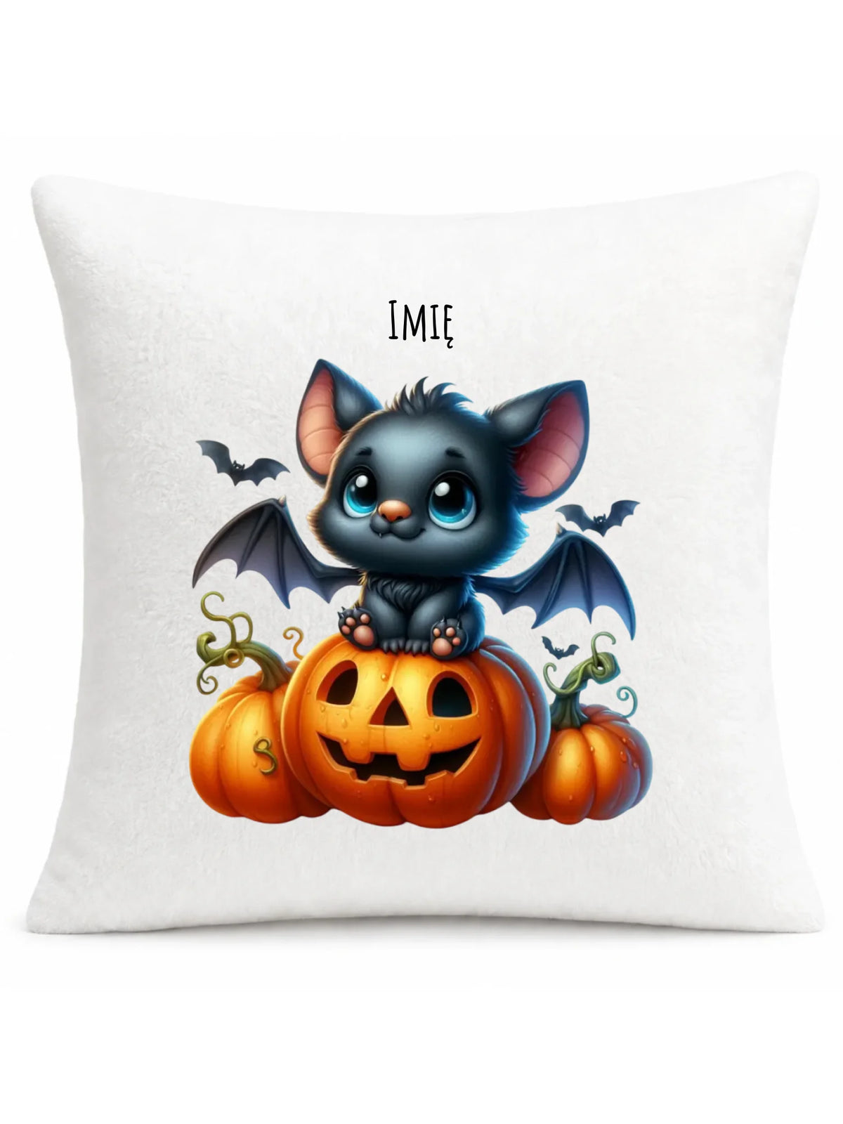 Poduszka halloweenowa - Słodki nietoperz z dynią - personalizowana HL09