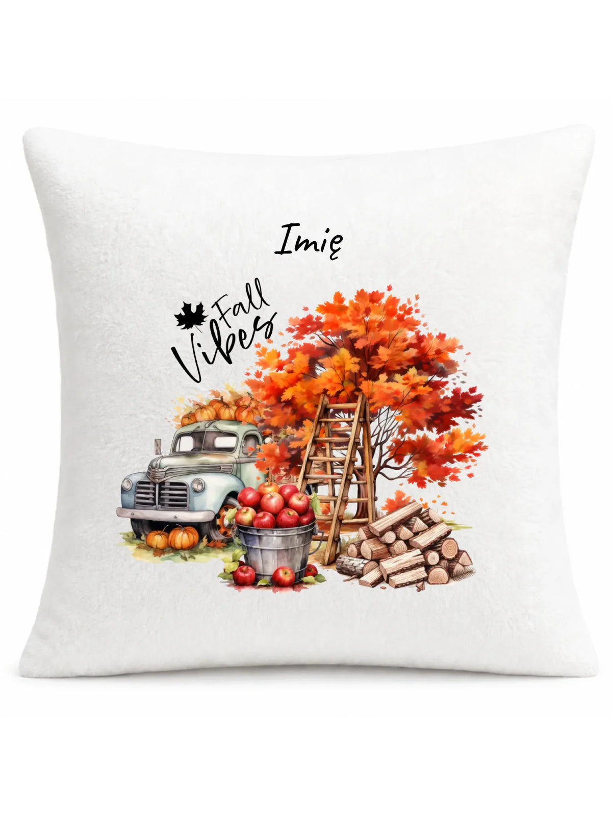 Poduszka jesienna – Vintage auto dynie i jabłka – personalizowana JS07