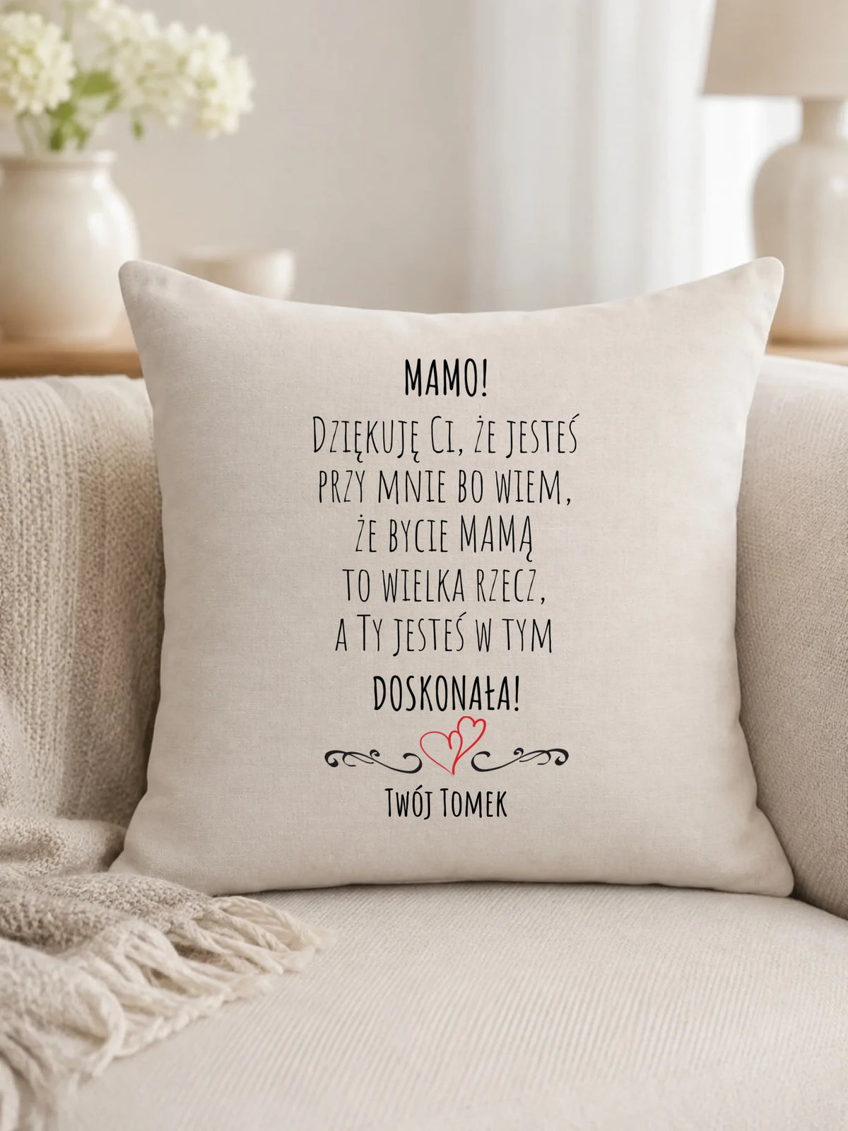 Poduszka dla mamy z podziękowaniem - Mamo jesteś doskonała - personalizowana DM10