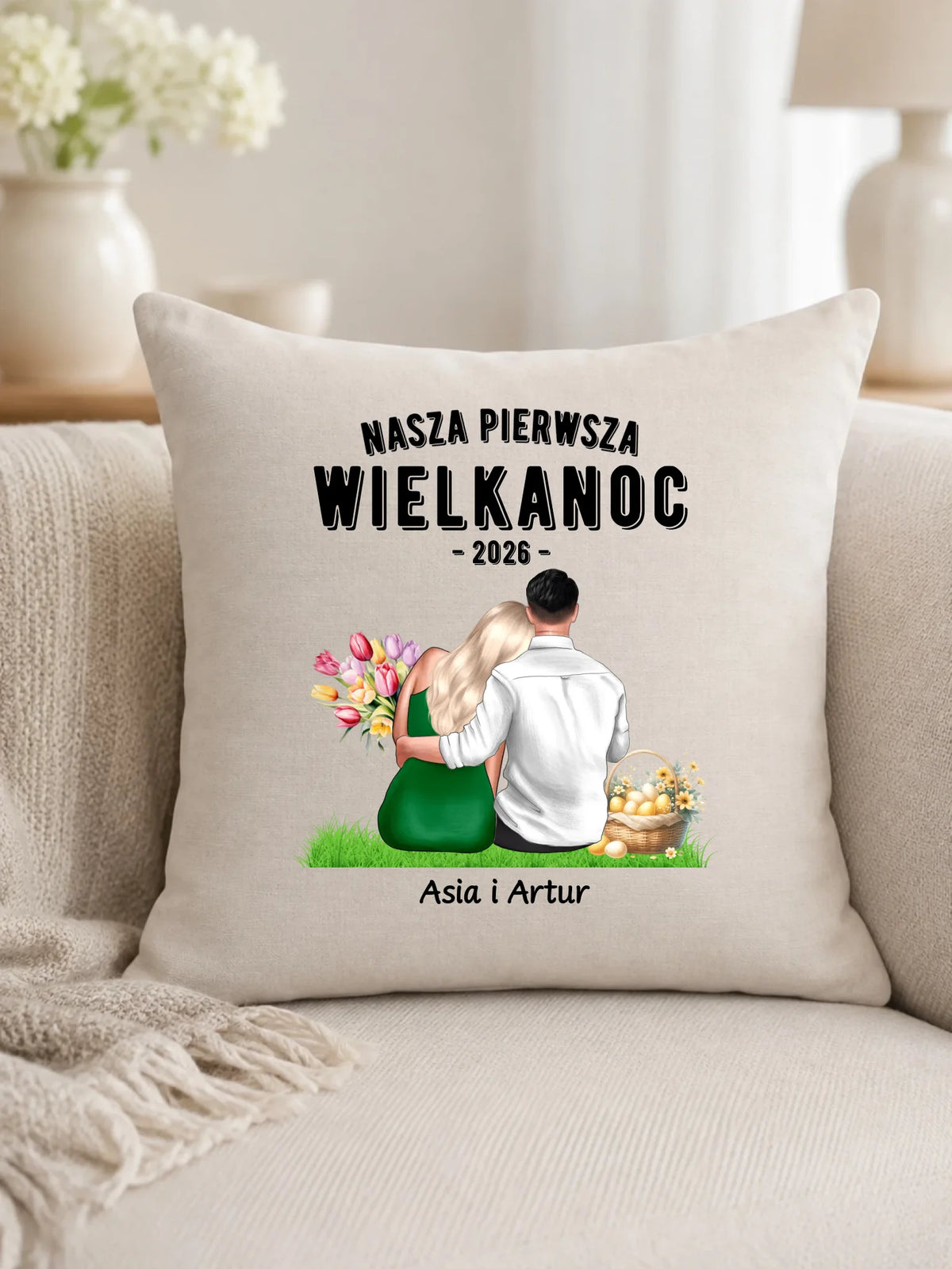 Poduszka wielkanocna dla par - Nasza pierwsza Wielkanoc - personalizowana WN16