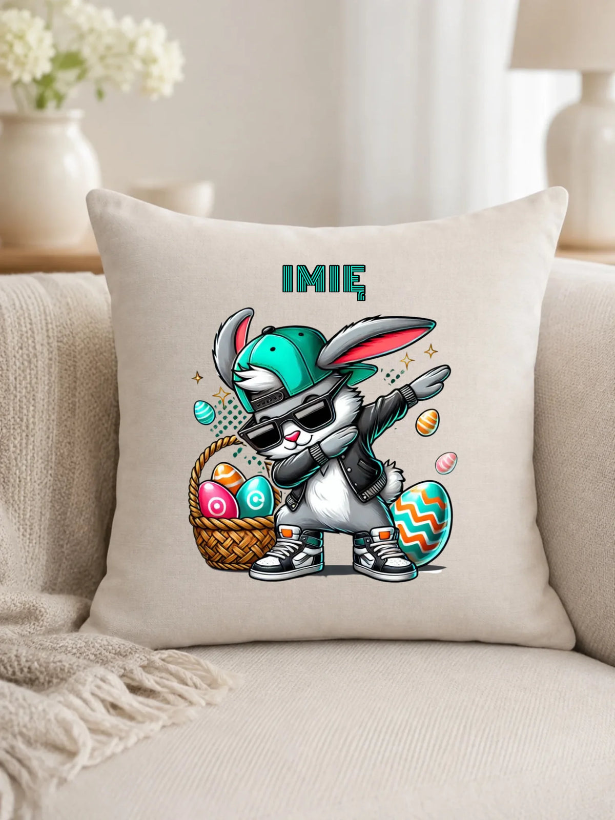 Poduszka na Wielkanoc - Zajączek Dab dance - personalizowana WN09