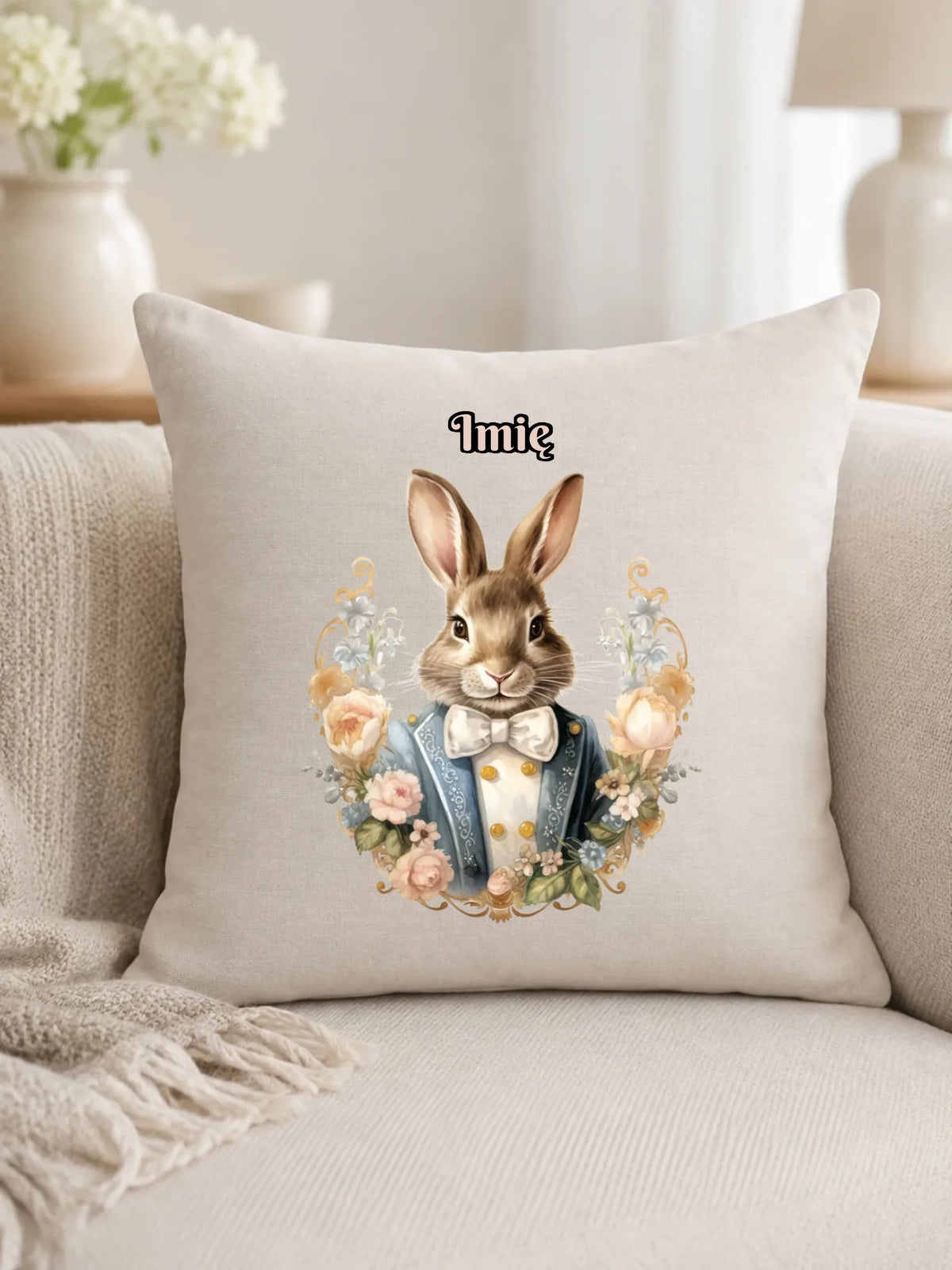 Poduszka na Wielkanoc - Elegancki Pan Zając - Prezent personalizowany WN06