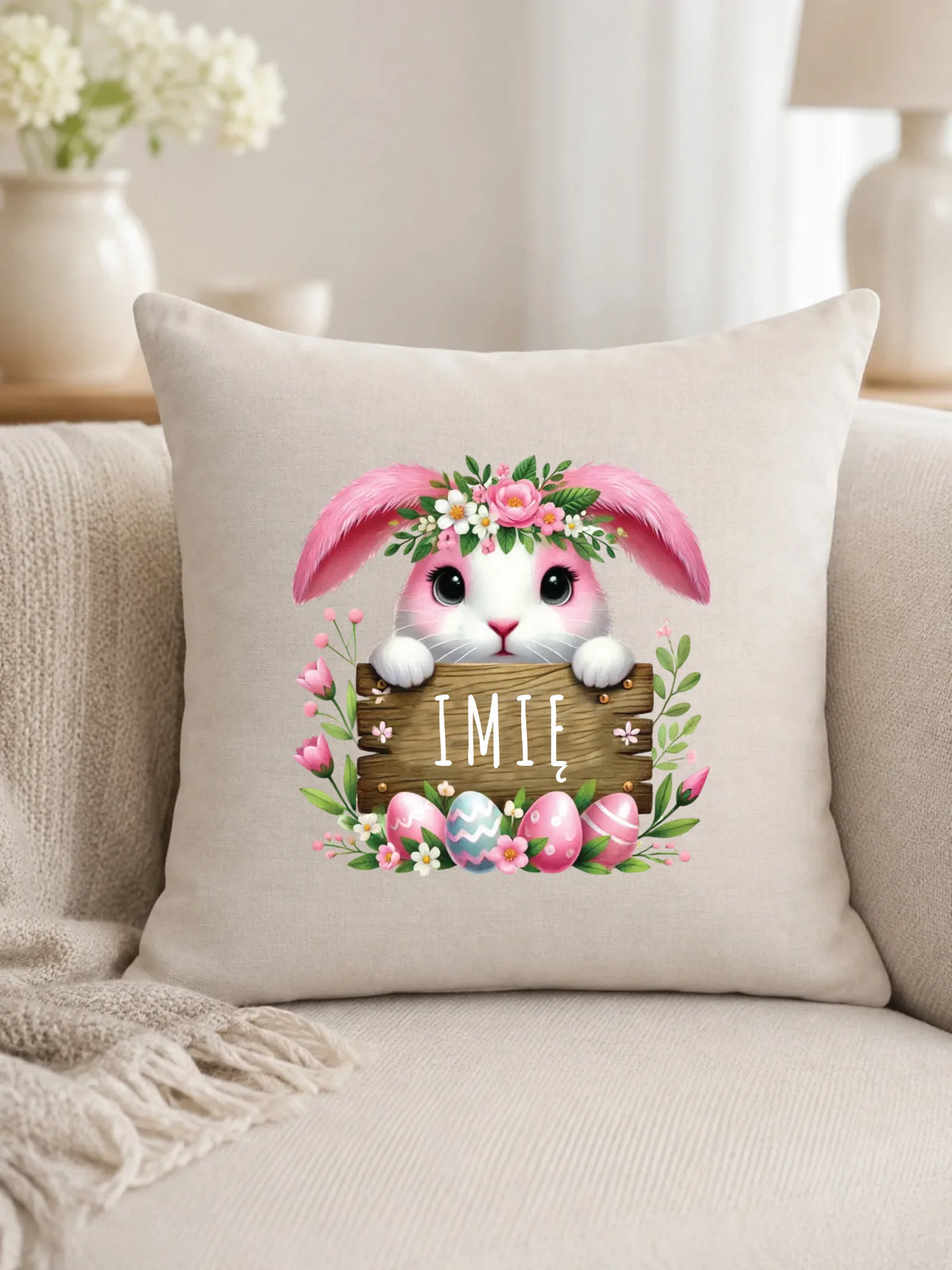 Poduszka na Wielkanoc - Słodki Różowy Zajączek - Prezent personalizowany WN07