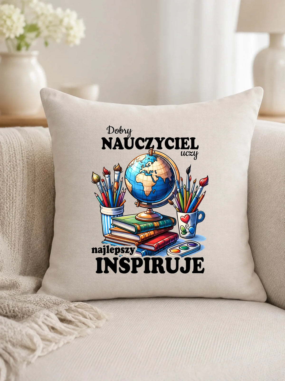 Poduszka dla nauczyciela - Dobry nauczyciel uczy najlepszy inspiruje N72