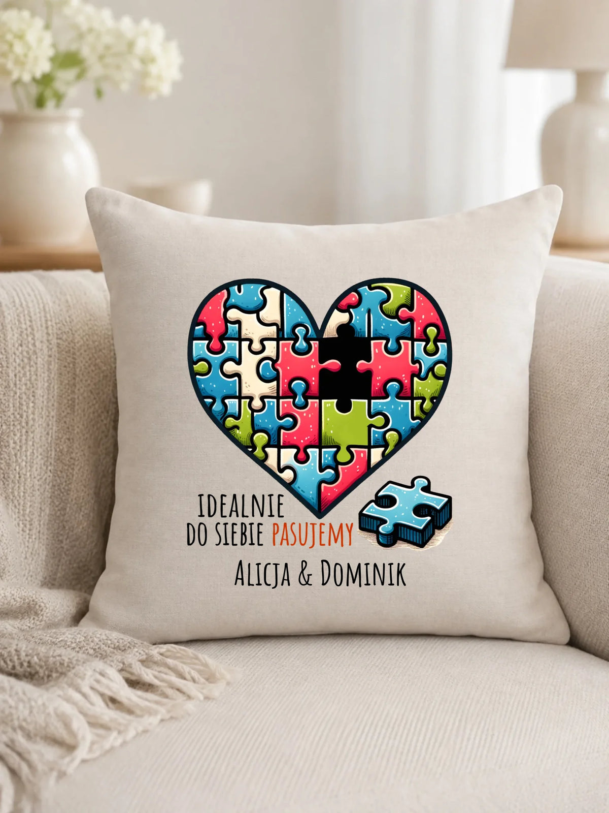 Poduszka dla par - Idealnie do siebie pasujemy - personalizowana W44