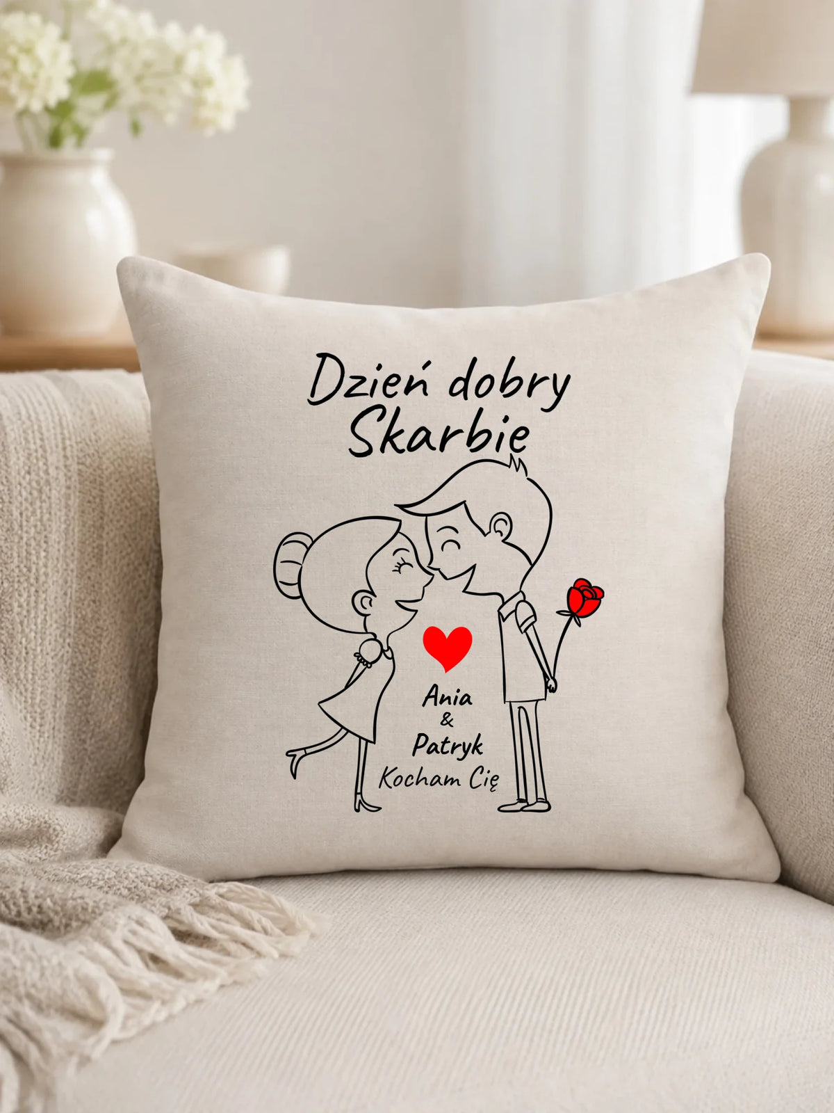 Poduszka dla par - Dzień dobry Skarbie - personalizowana W15