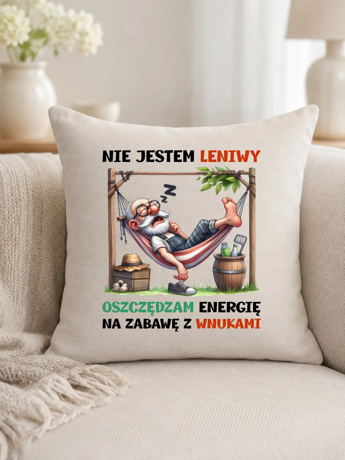 Poduszka dla dziadka - Nie jestem leniwy oszczędzam energię D39