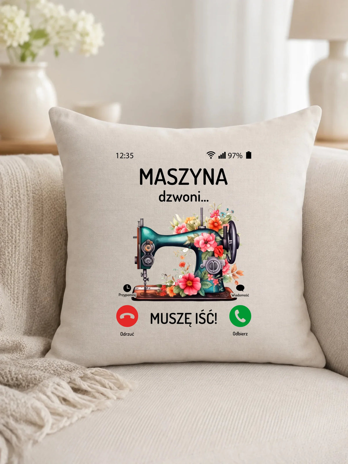 Poduszka szyciowa dla krawcowej - Maszyna dzwoni muszę iść HS05
