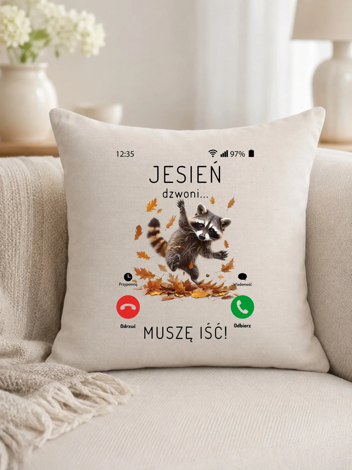 Poduszka jesienna - Jesień dzwoni muszę iść JS18