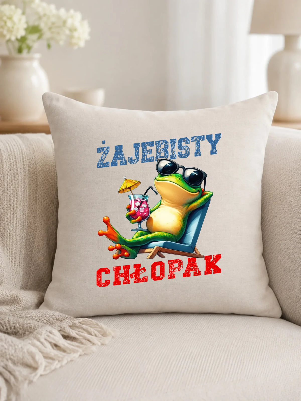 Poduszka z żabą - prezent dla chłopaka - Żajebisty chłopak DCH19