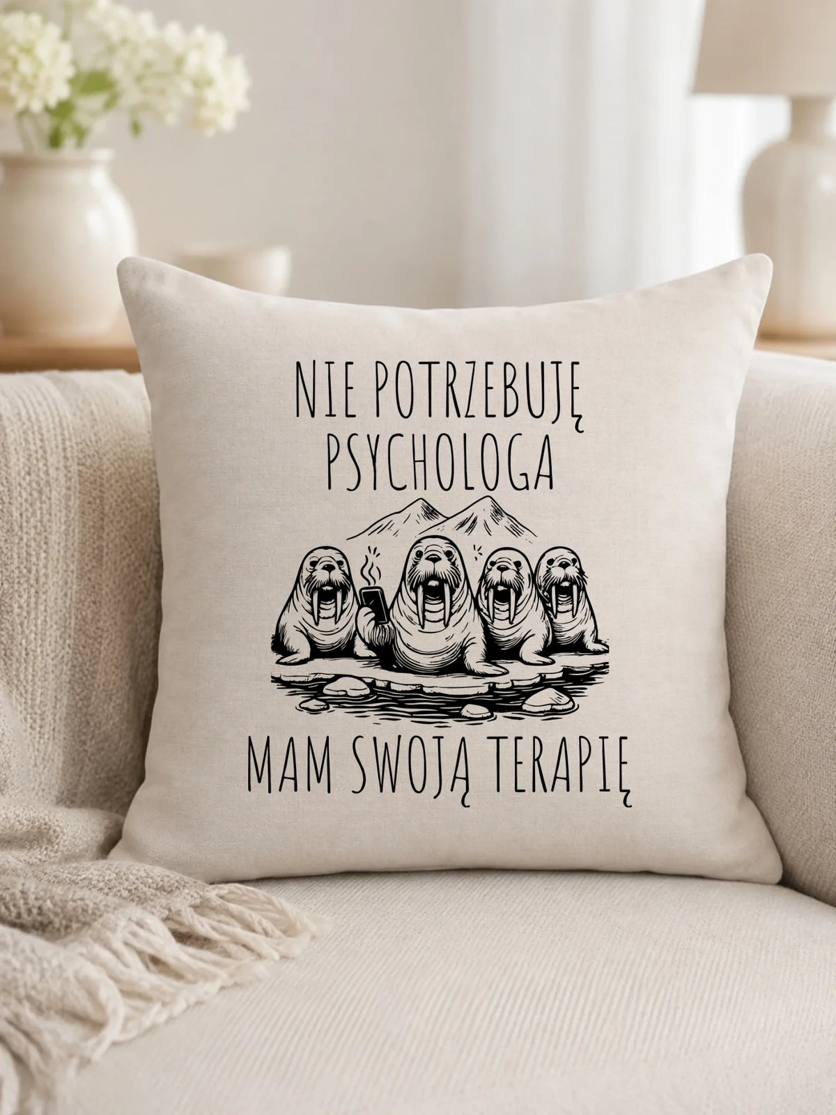 Poduszka - prezent dla morsa - Nie potrzebuję psychologa HM14