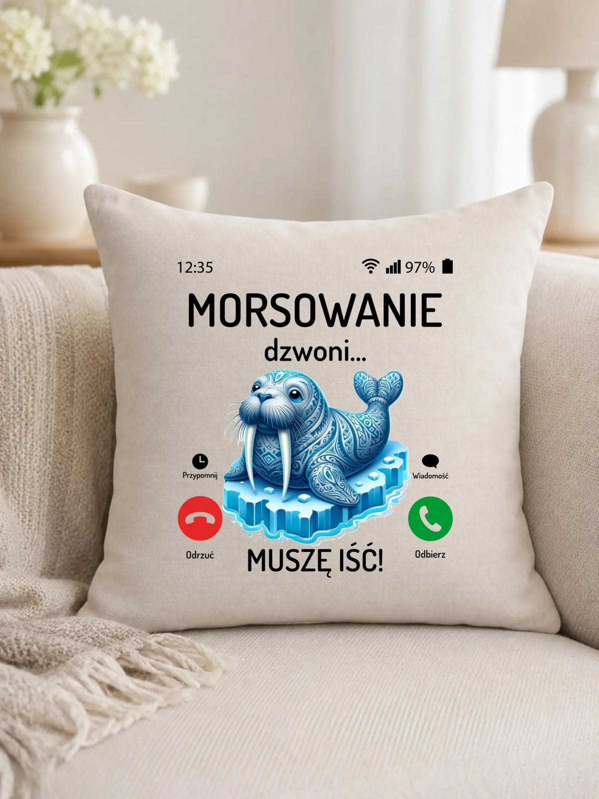 Poduszka - prezent dla morsa - Morsowanie dzwoni muszę iść HM04