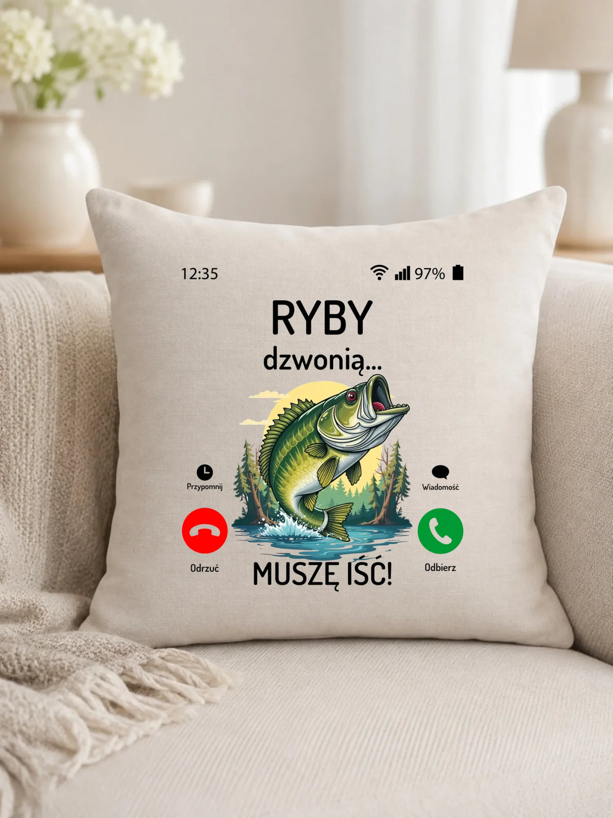 Poduszka dla dziadka wędkarza - Ryby dzwonią muszę iść D37