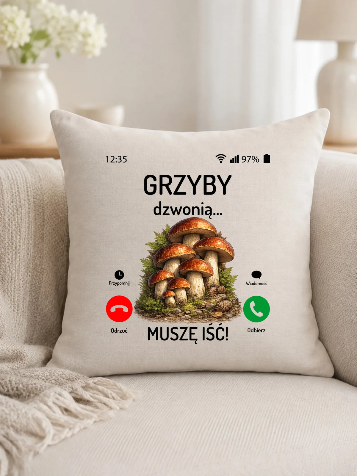 Poduszka dla dziadka grzybiarza - Grzyby dzwonią muszę iść D36