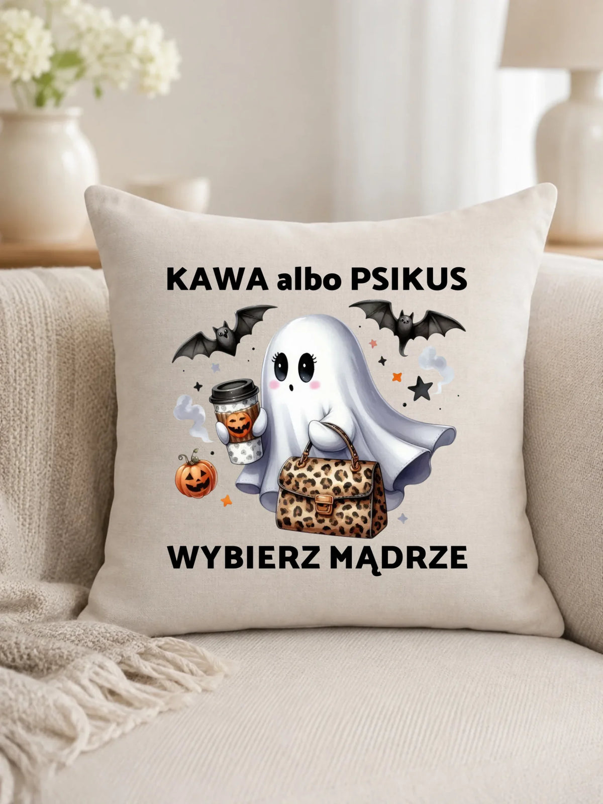 Poduszka halloweenowa - Duch - Kawa albo psikus HL07