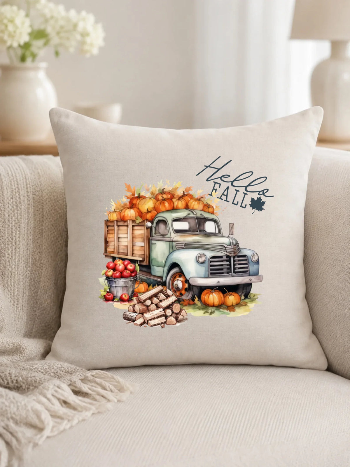 Poduszka jesienna – Hello Fall ciężarówka z dyniami JS08
