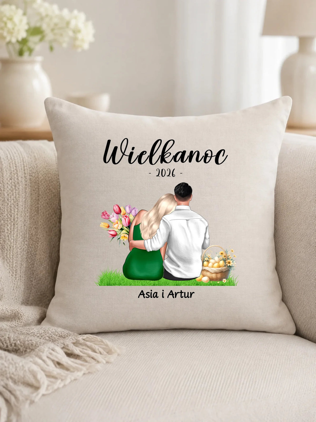 Poduszka na Wielkanoc dla par - personalizowana WN36