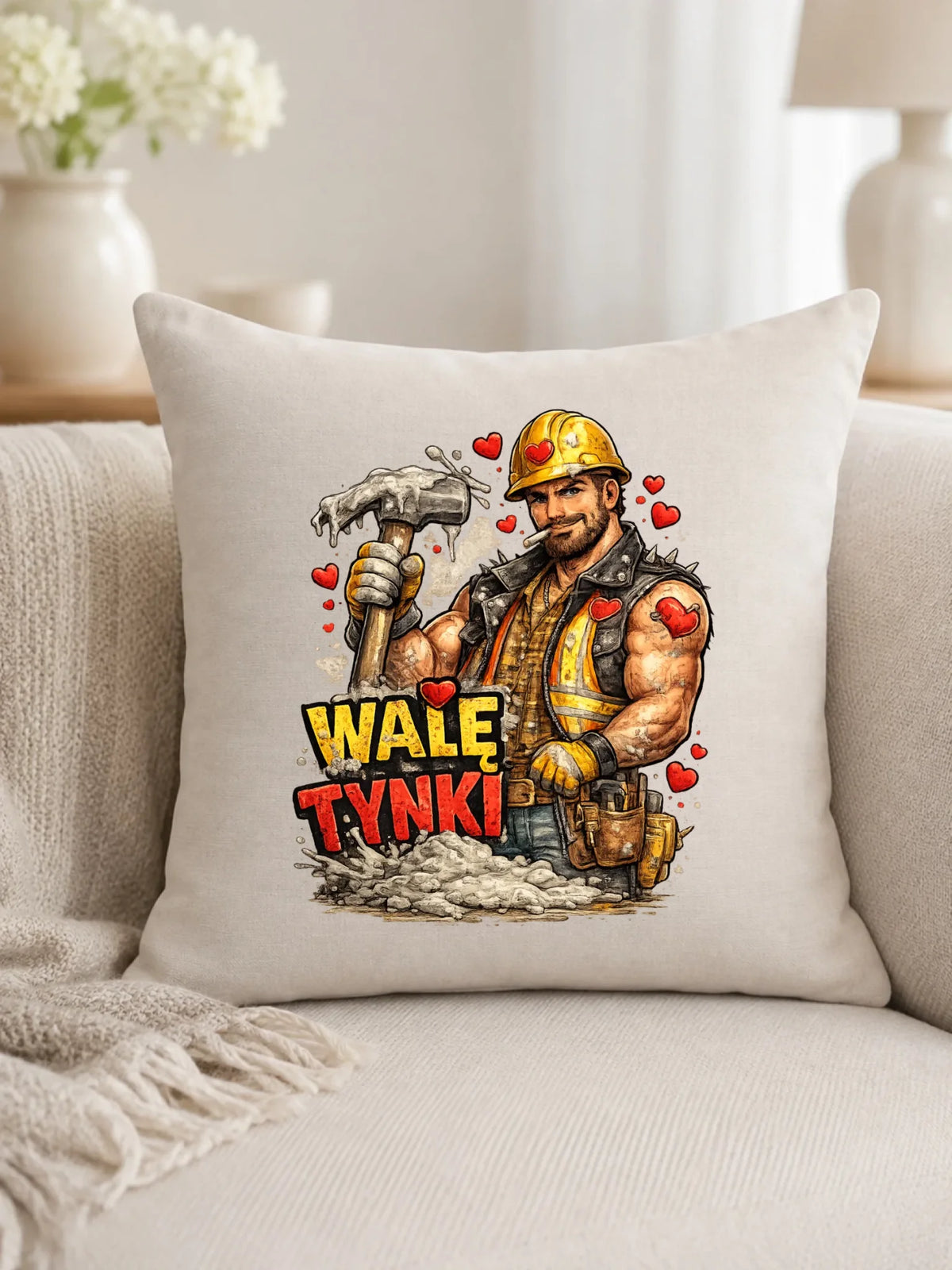 Poduszka na Walentynki - Budowlaniec Walę tynki W64