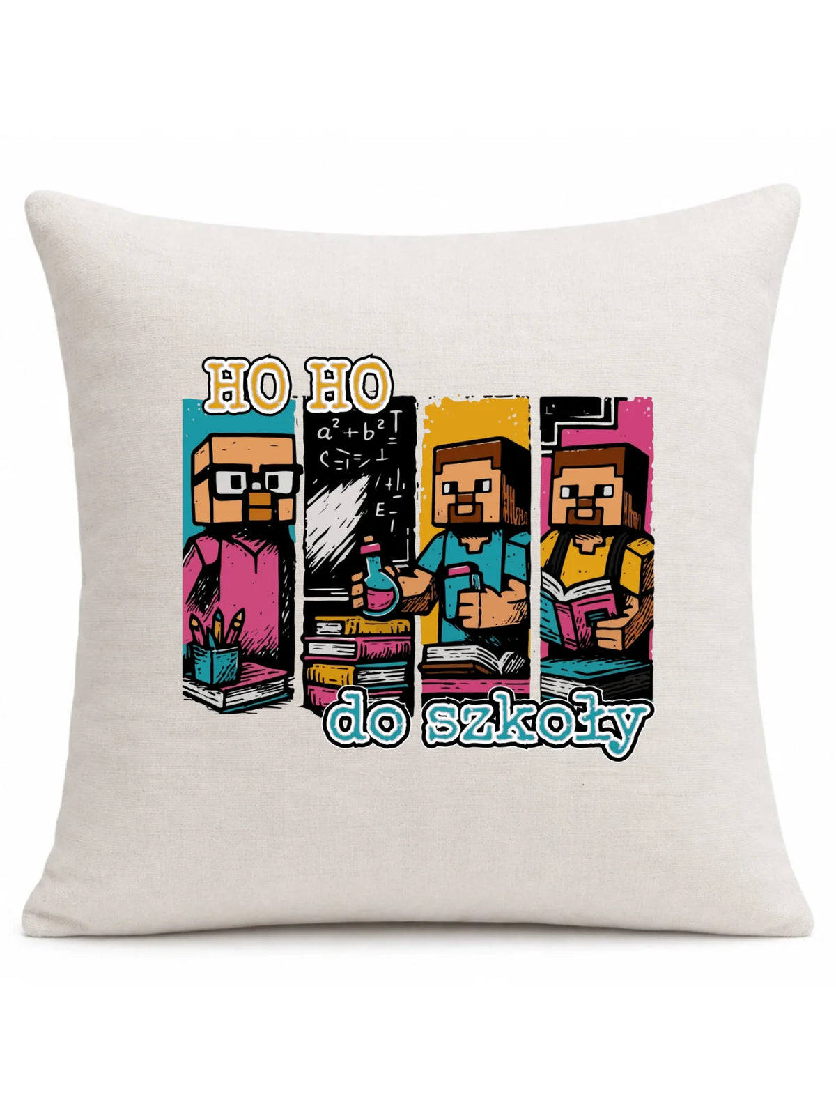 Poduszka w stylu Minecraft Ho ho do szkoły SZ03