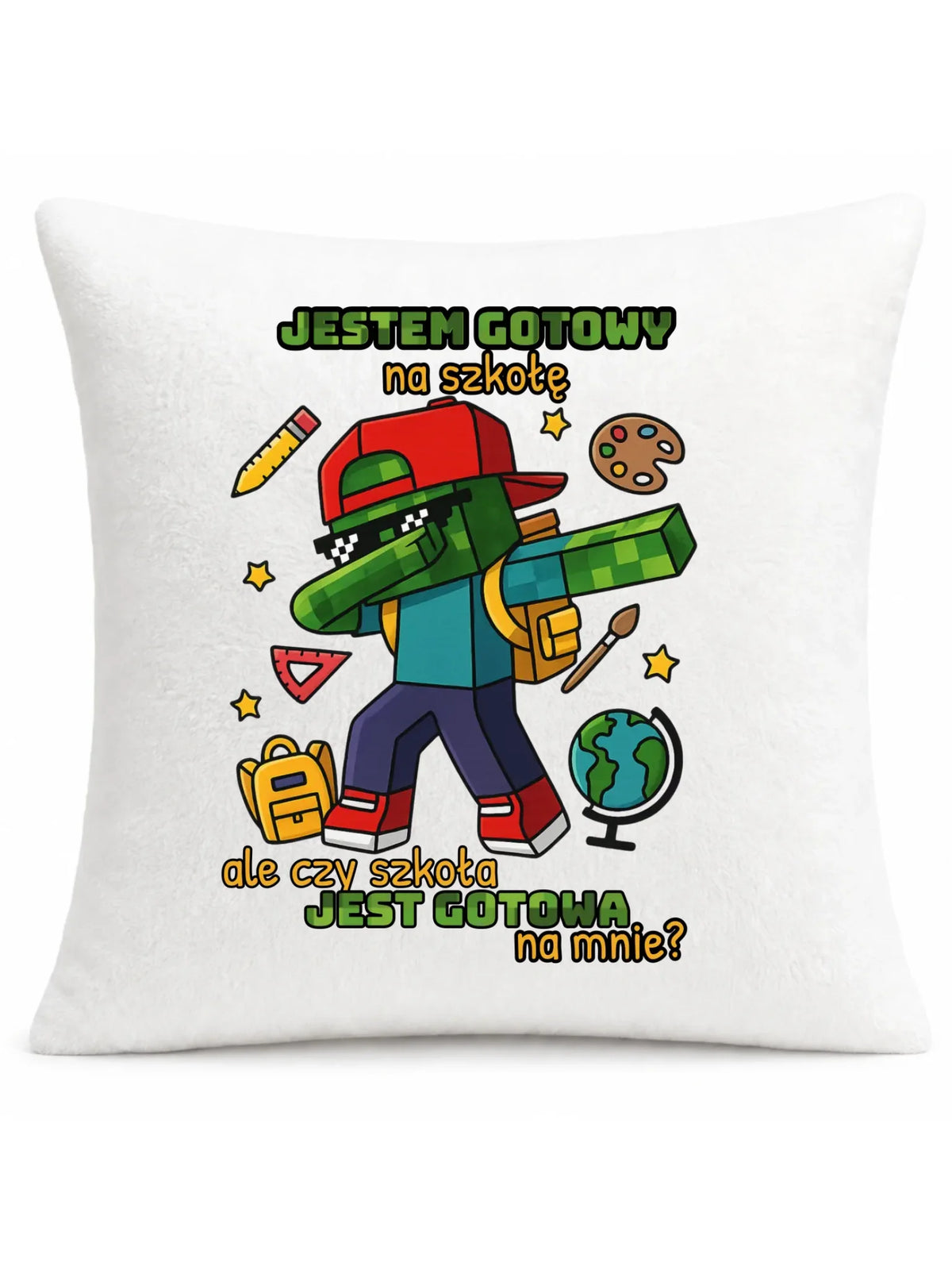 Poduszka inspirowana Minecraft'em Jestem gotowy na szkołę SZ05