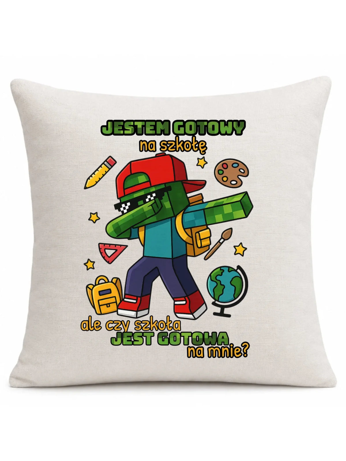 Poduszka inspirowana Minecraft'em Jestem gotowy na szkołę SZ05
