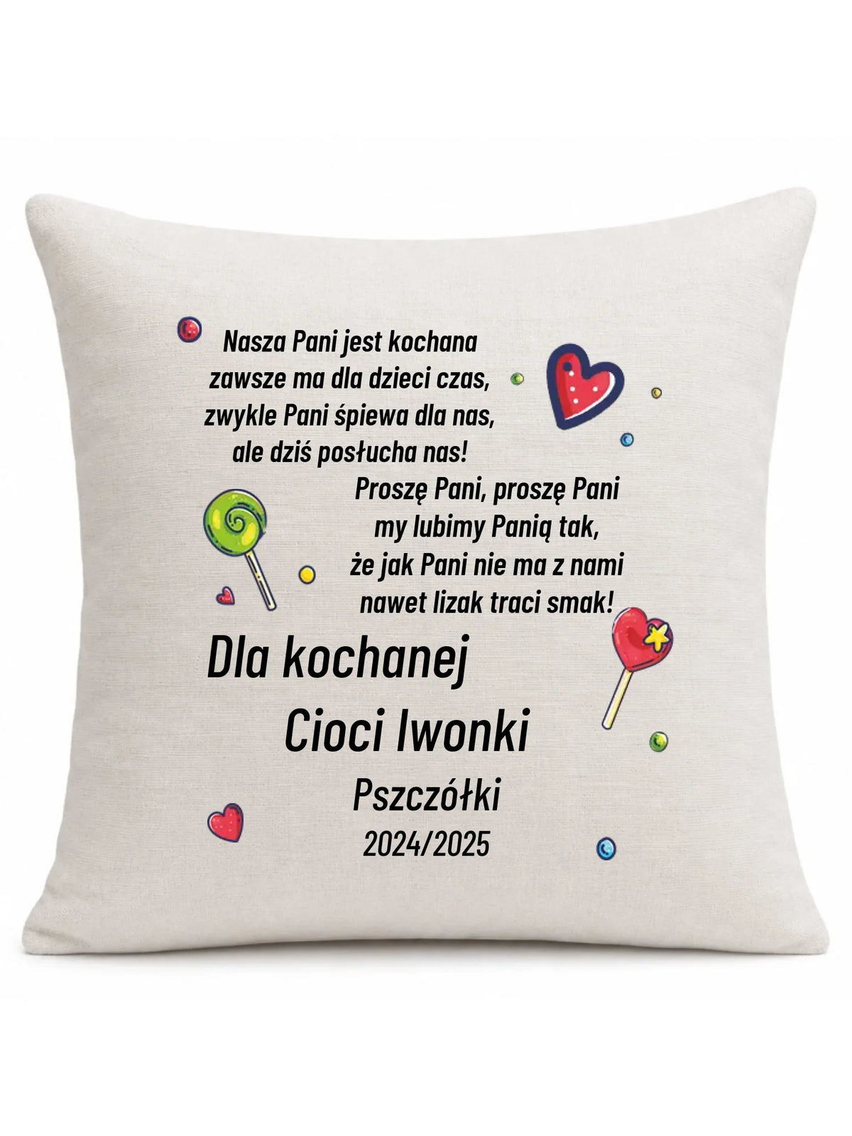 Poduszka z wierszykiem dla przedszkolanki na prezent Zakończenie Przedszkola N16
