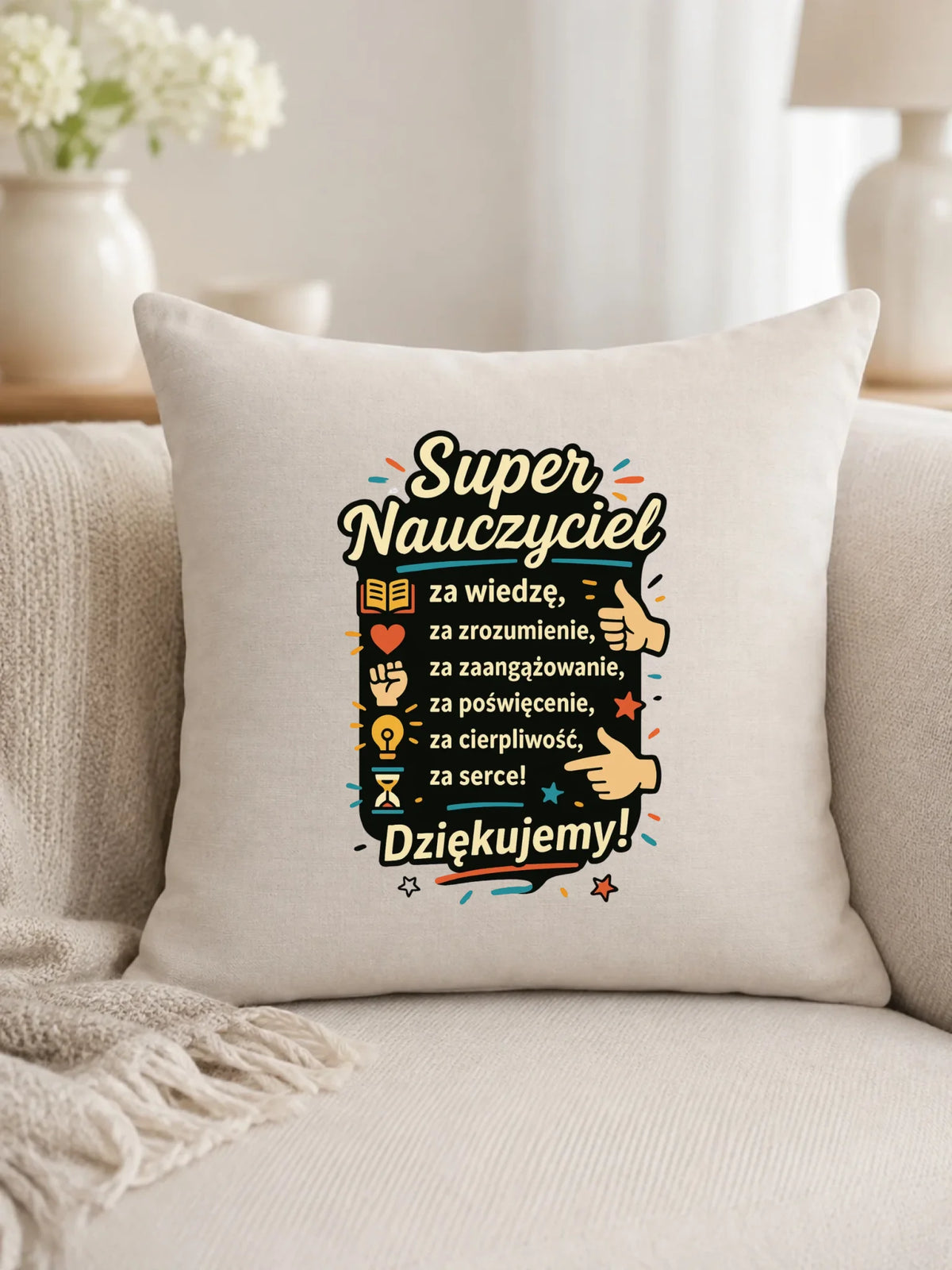 Super Nauczyciel Podziękowanie | Poduszka prezent na Zakończenie Roku Szkolnego N32