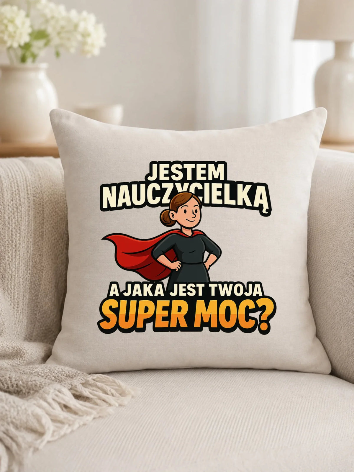 Jestem nauczycielką, a jak jest Twoja super moc? | Poduszka prezent dla nauczycielki N26