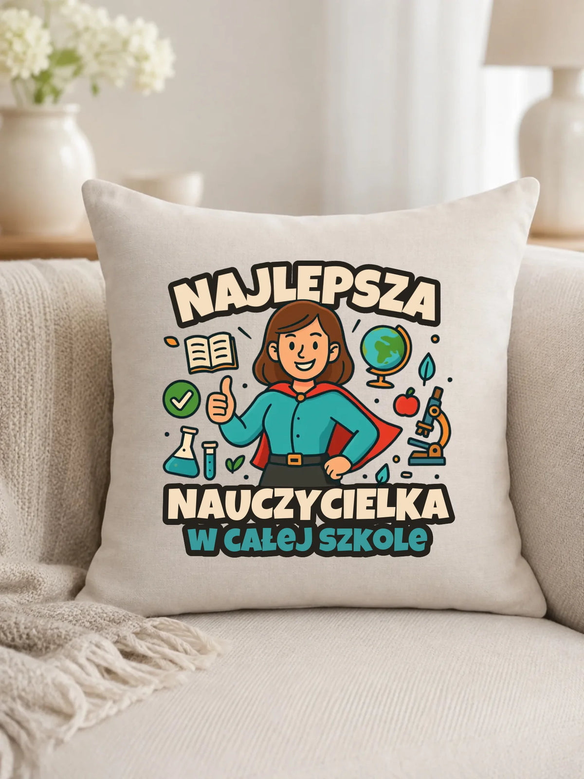 Najlepsza nauczycielka w całej szkole | Poduszka prezent nauczyciel N45