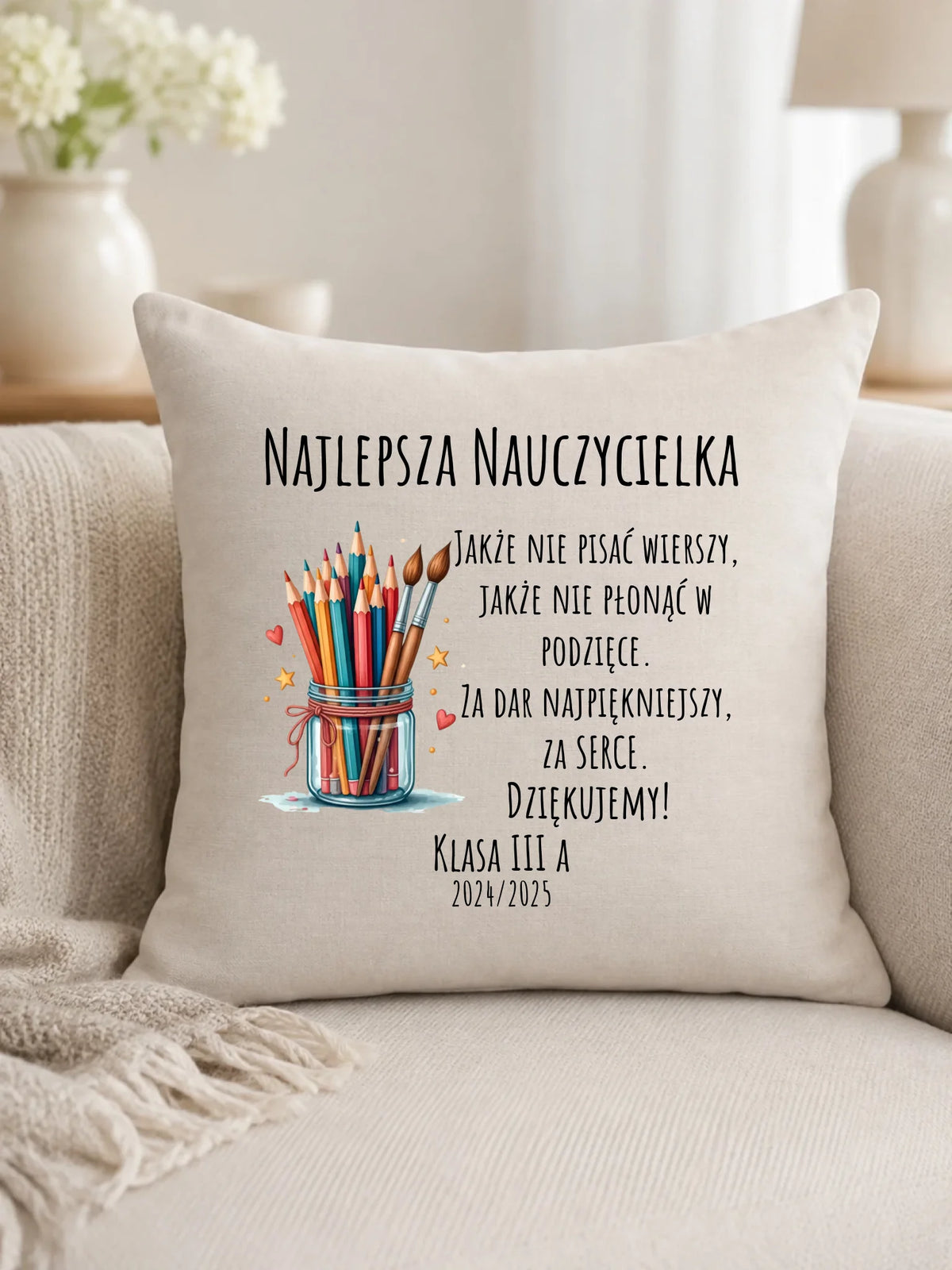 Za dar najpiękniejszy za serce | Poduszka dla najlepszej nauczycielki na prezent N20
