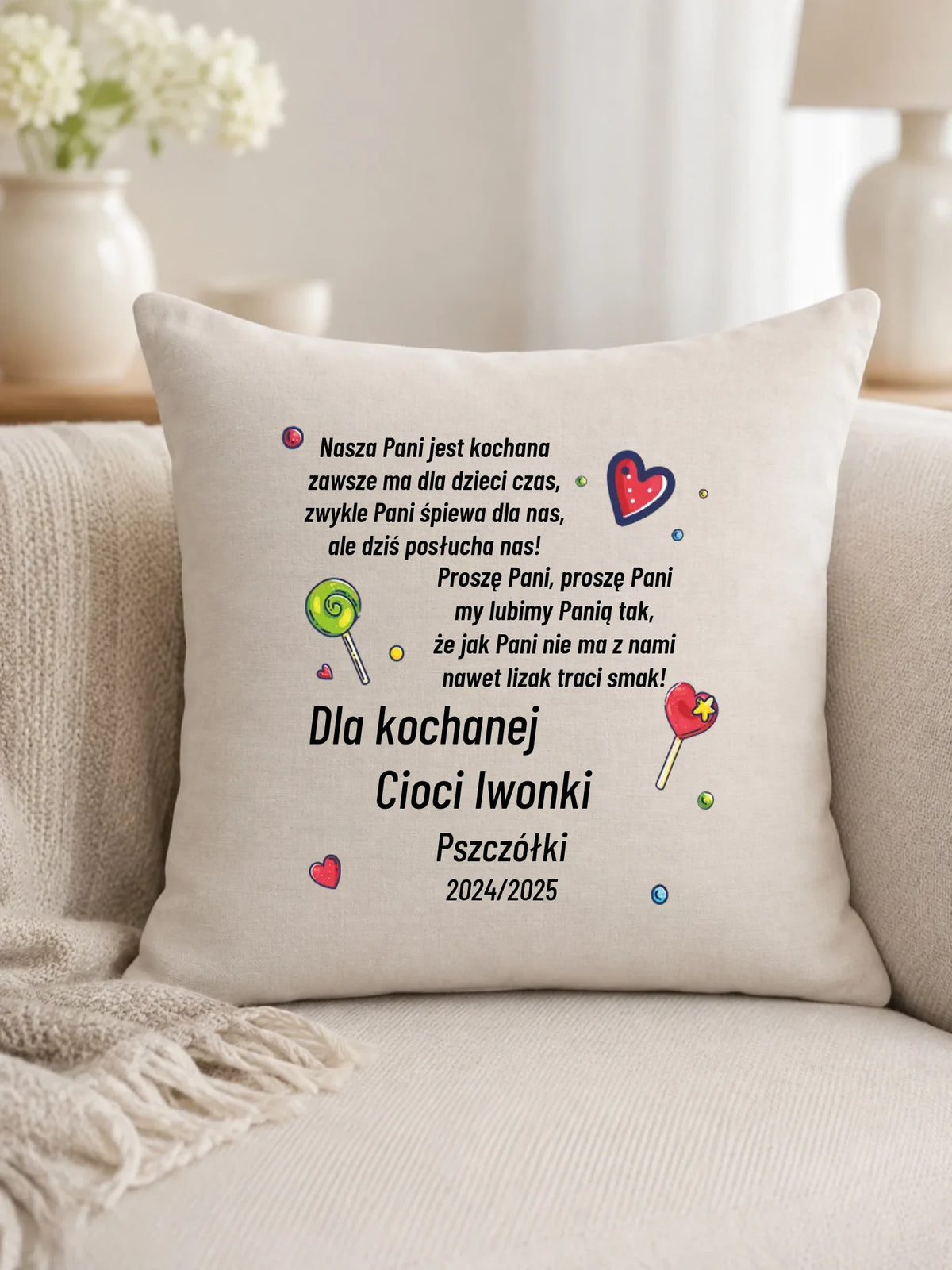 Poduszka z wierszykiem dla przedszkolanki na prezent Zakończenie Przedszkola N16