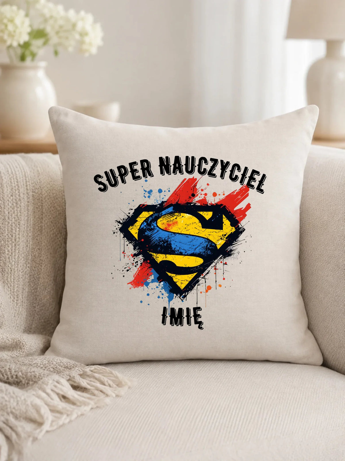 Super nauczyciel | Poduszka z imieniem na prezent dla nauczyciela N28