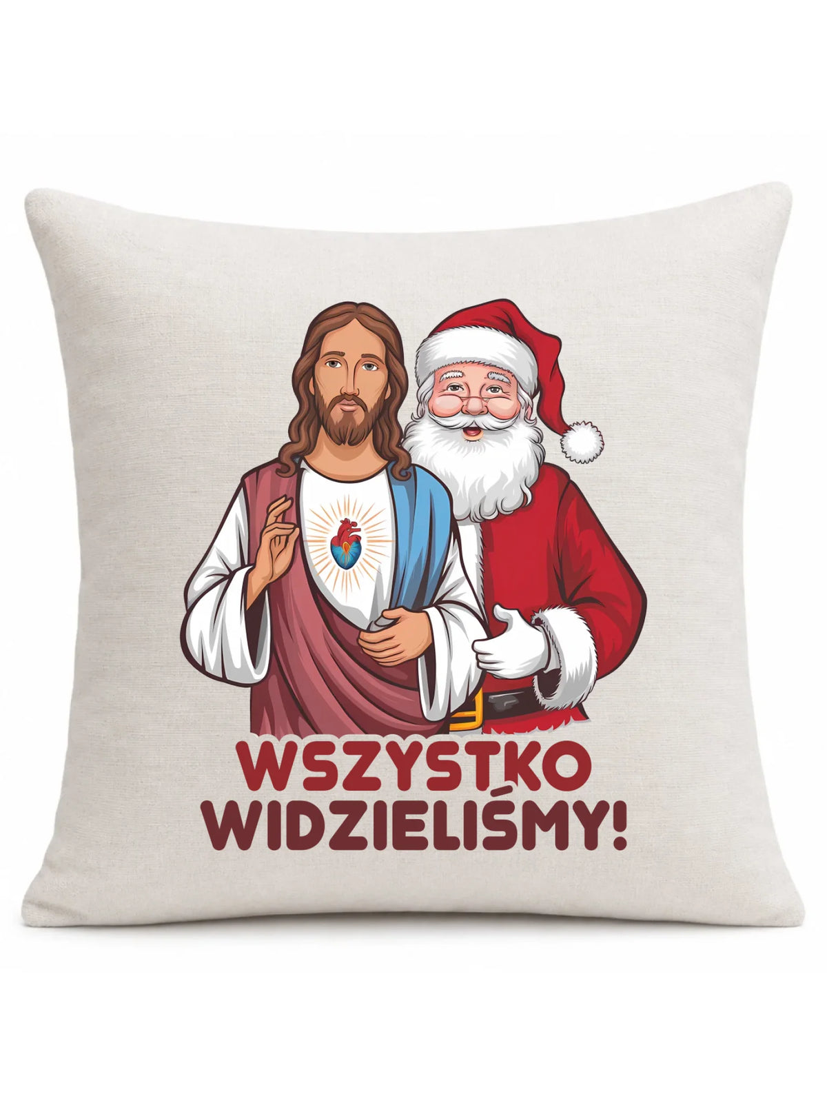 Poduszka świąteczna - Jezus i Mikołaj Wszystko widzieliśmy BN89