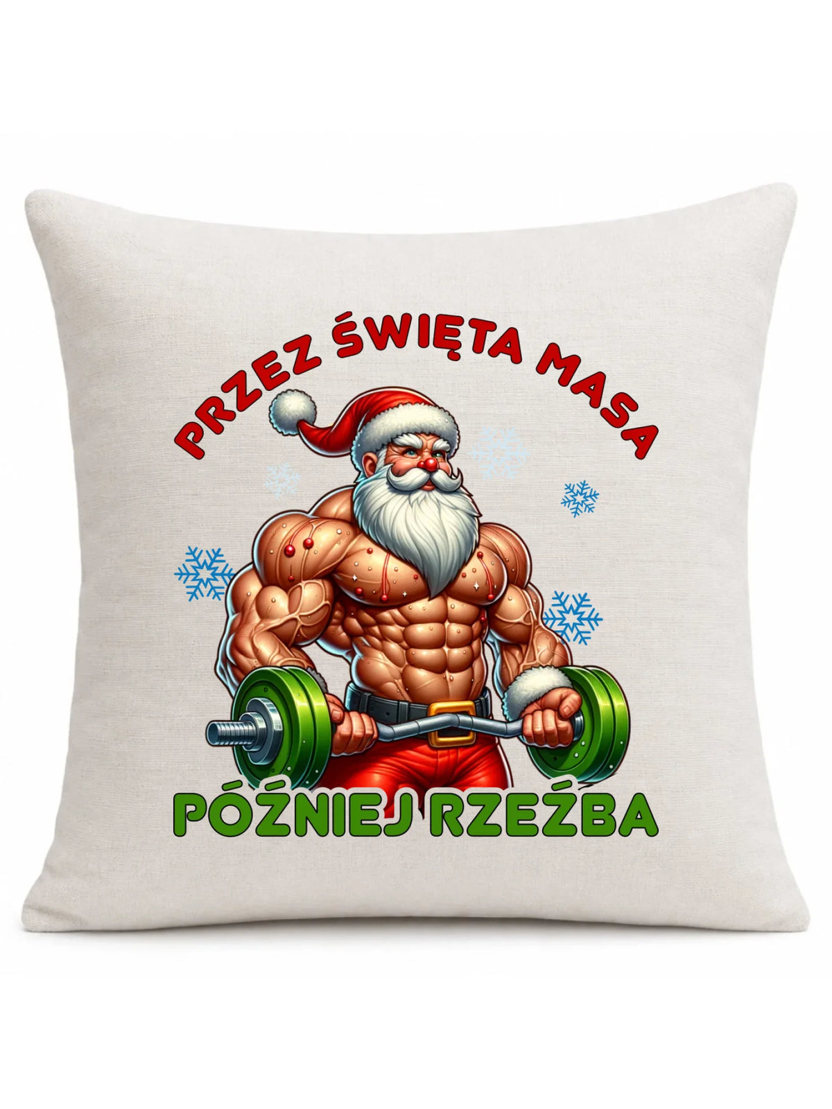 Poduszka świąteczna - Mikołaj na siłowni - Przez święta masa, później rzeźba BN139