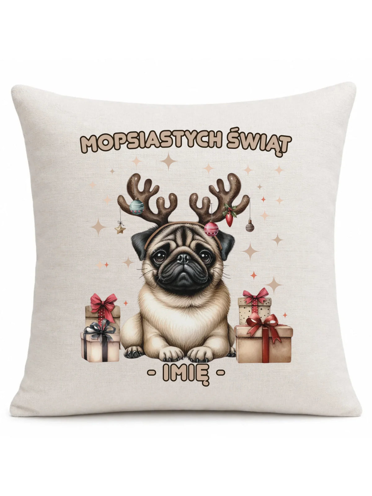 Poduszka świąteczna - Mops Mopsiastych świąt - personalizowana BN91