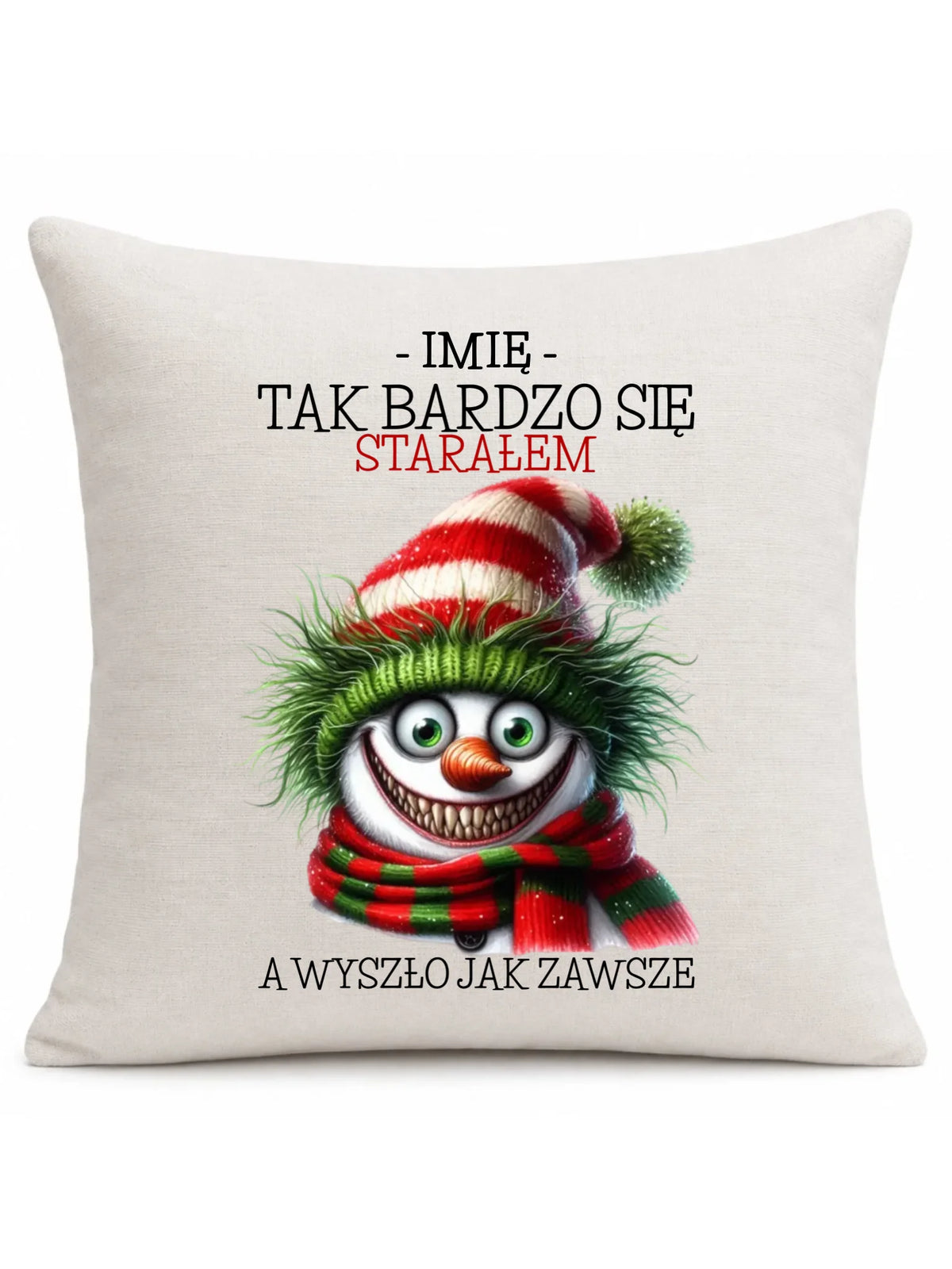 Poduszka świąteczna z bałwanem - Tak bardzo się starałem - personalizowana BN120