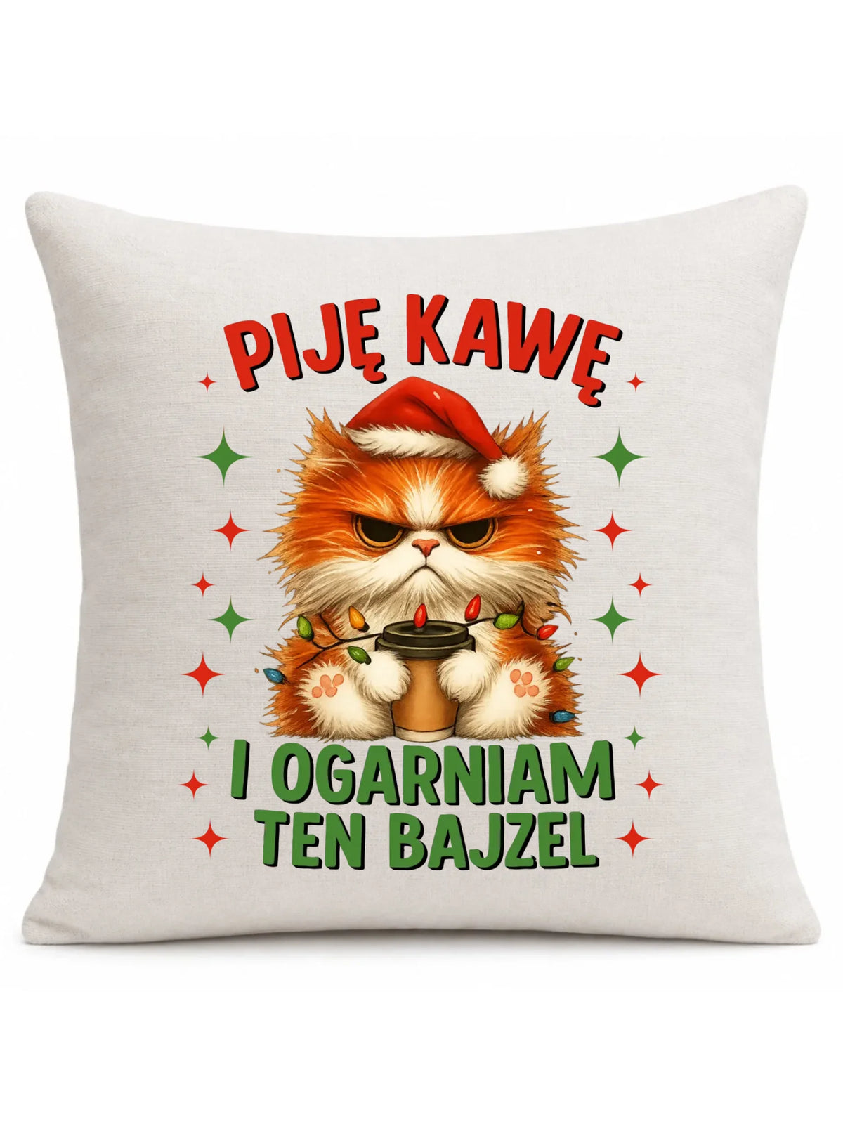 Poduszka świąteczna - Kot Piję kawę i ogarniam ten bajzel BN39