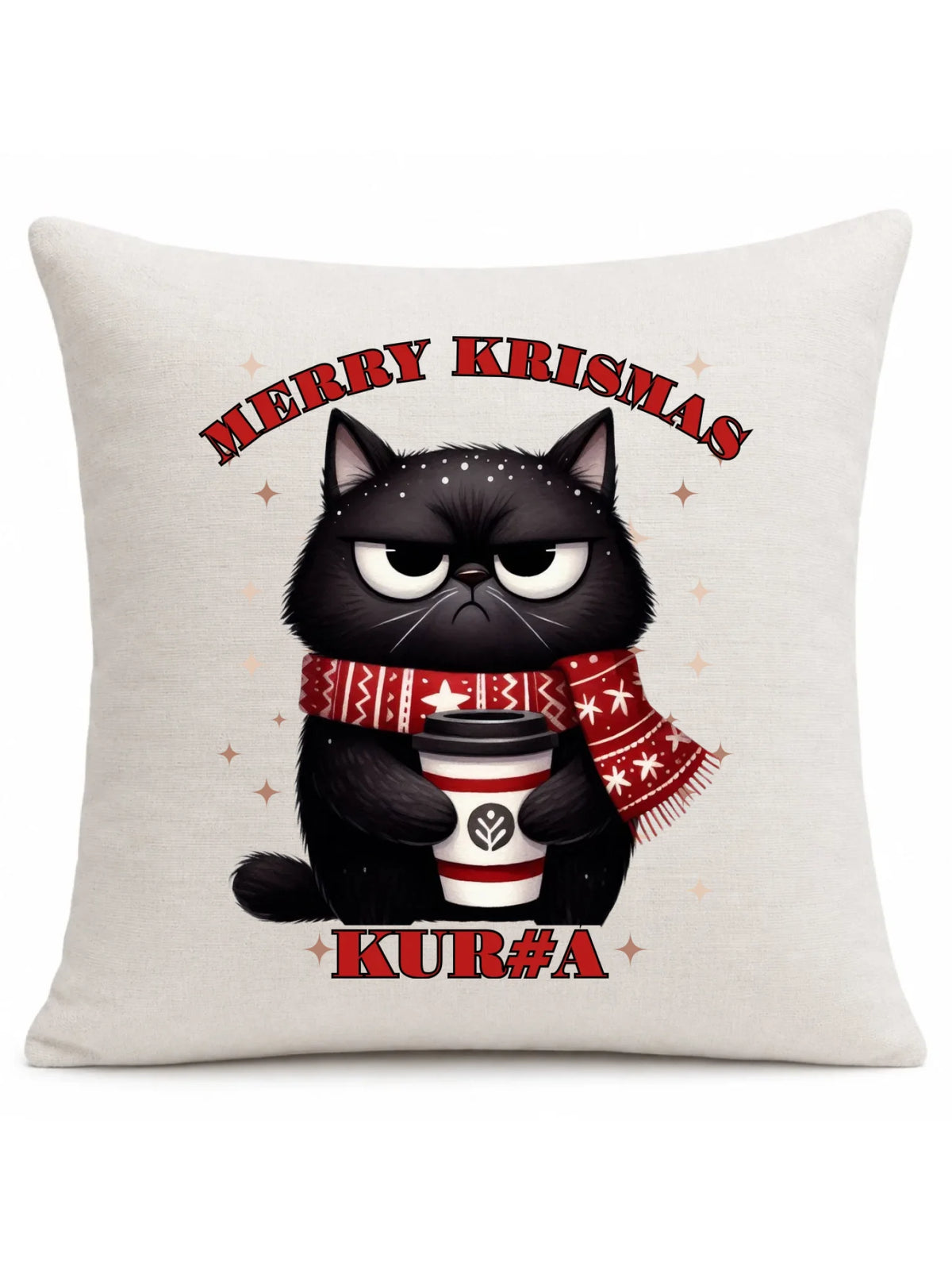 Poduszka świąteczna - Zburczany kot Merry Krismas kur#a - bez cenzury BN34