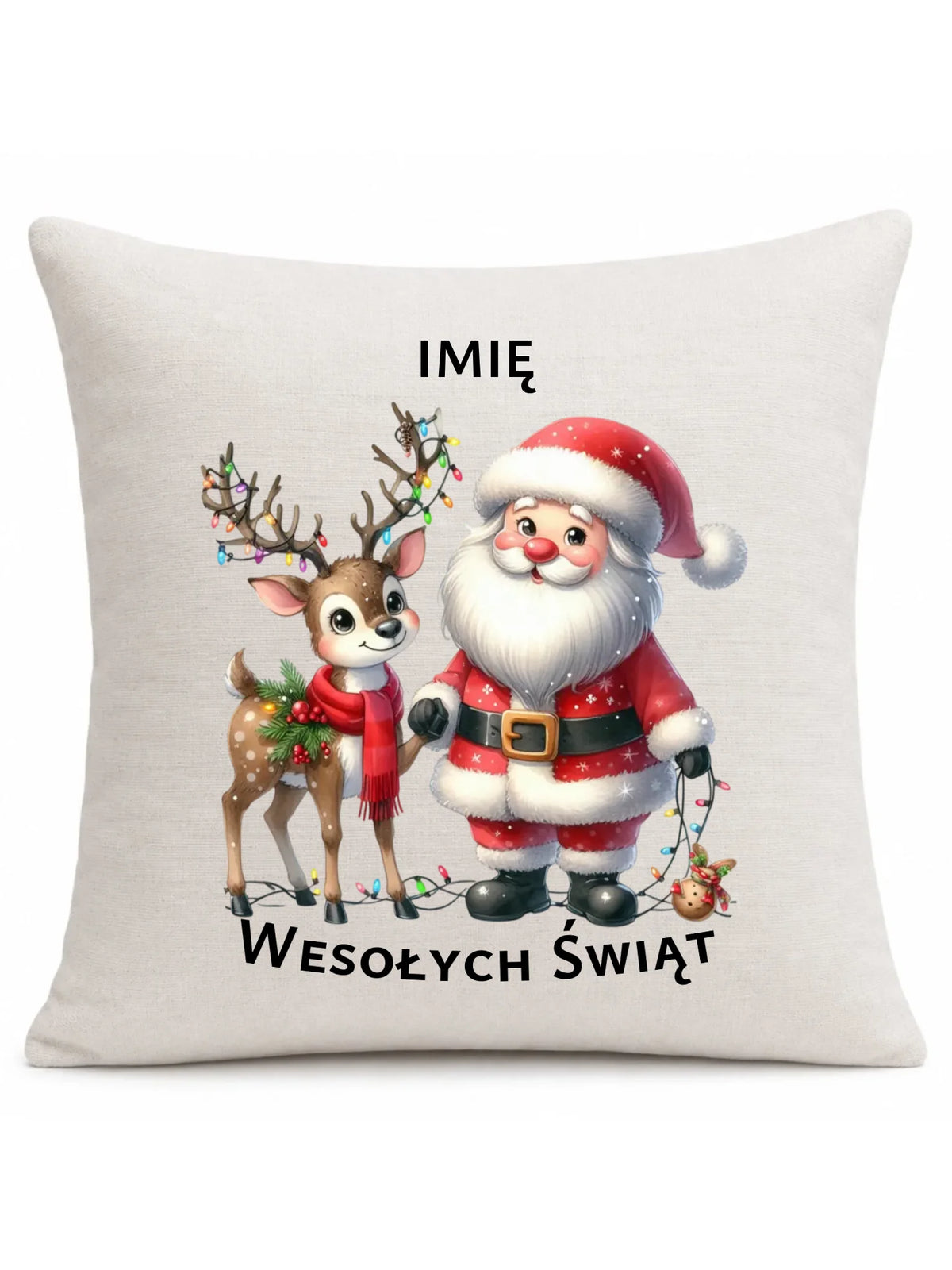 Poduszka świąteczna - Mikołaj z reniferem - personalizowana BN09
