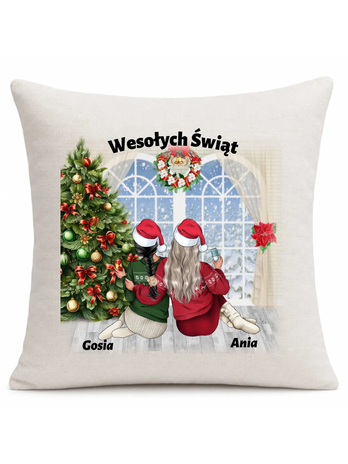 Prezent na Święta dla przyjaciółki 2-4 osoby | Personalizowana świąteczna poduszka P05