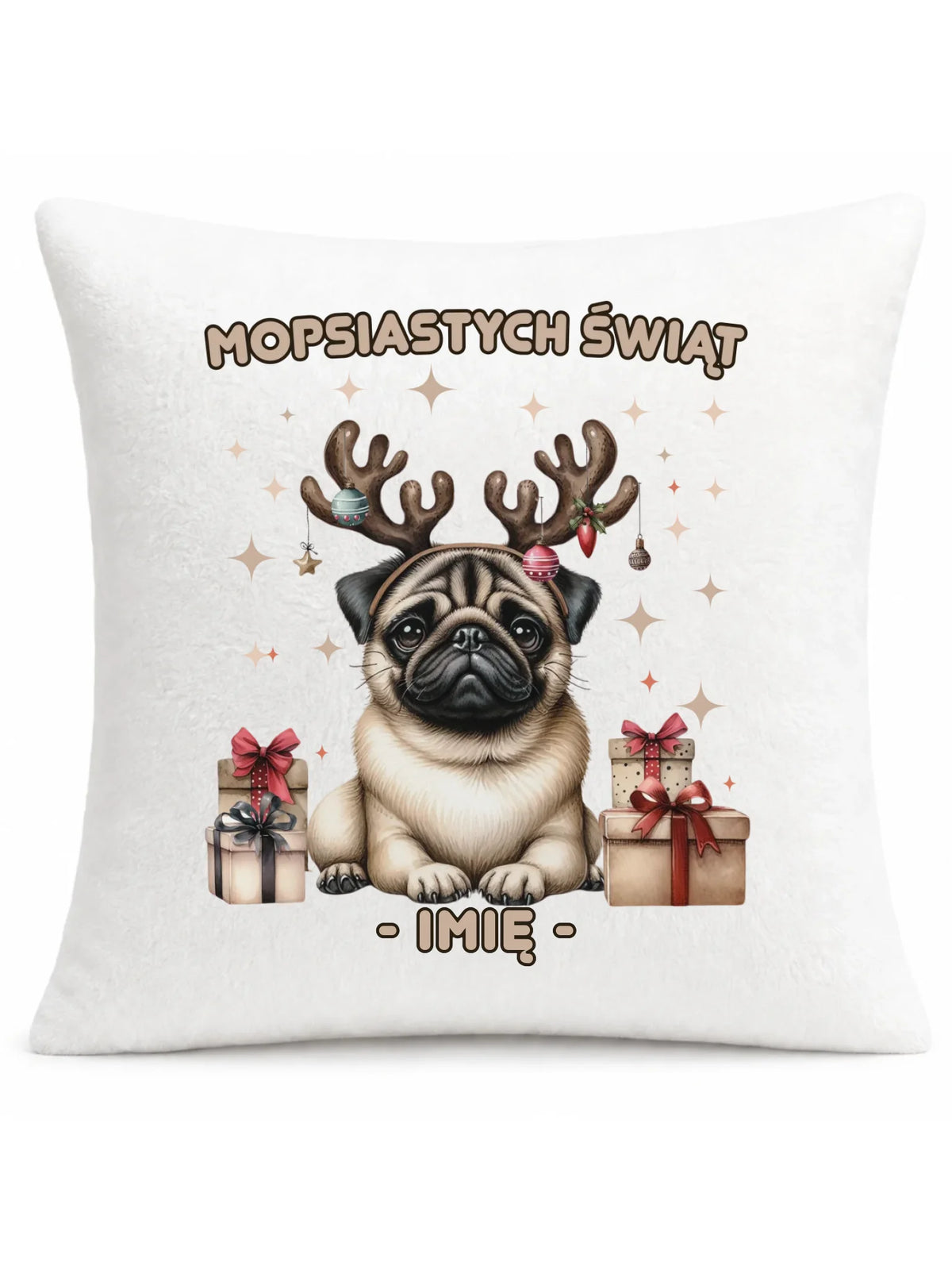 Poduszka świąteczna - Mops Mopsiastych świąt - personalizowana BN91