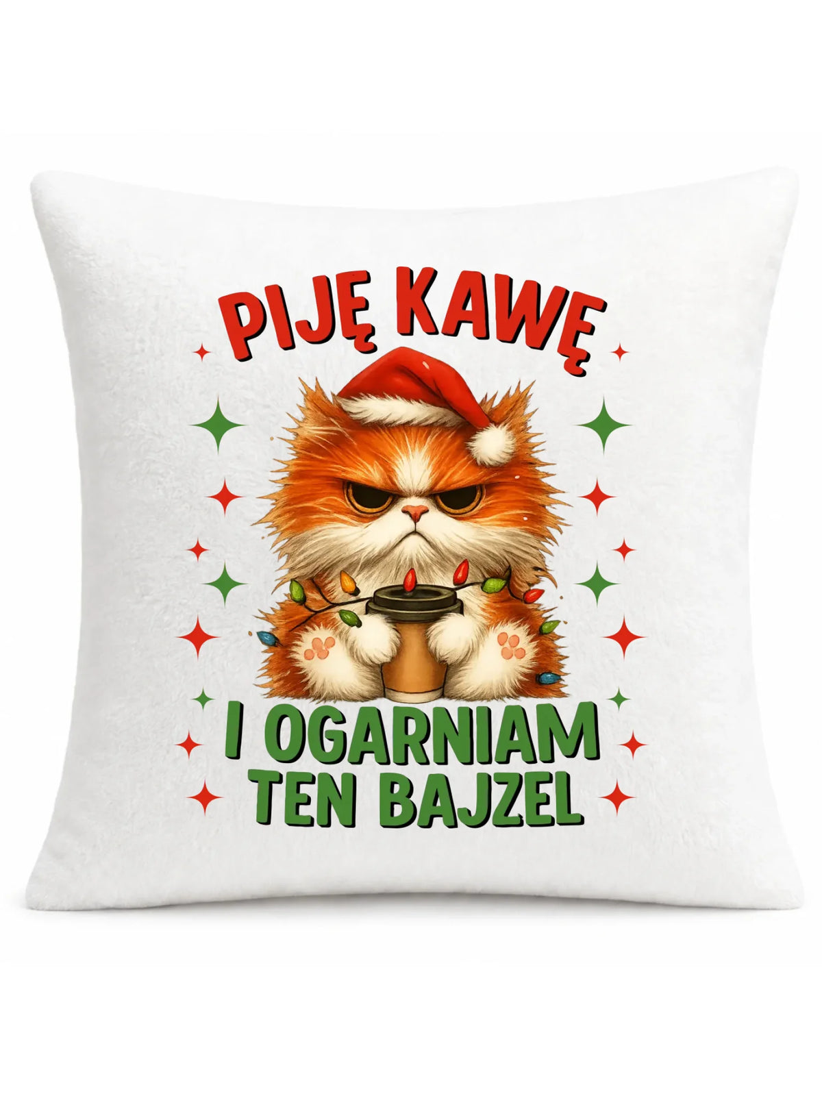 Poduszka świąteczna - Kot Piję kawę i ogarniam ten bajzel BN39