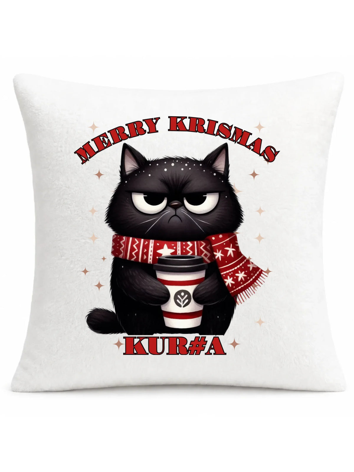 Poduszka świąteczna - Zburczany kot Merry Krismas kur#a - bez cenzury BN34