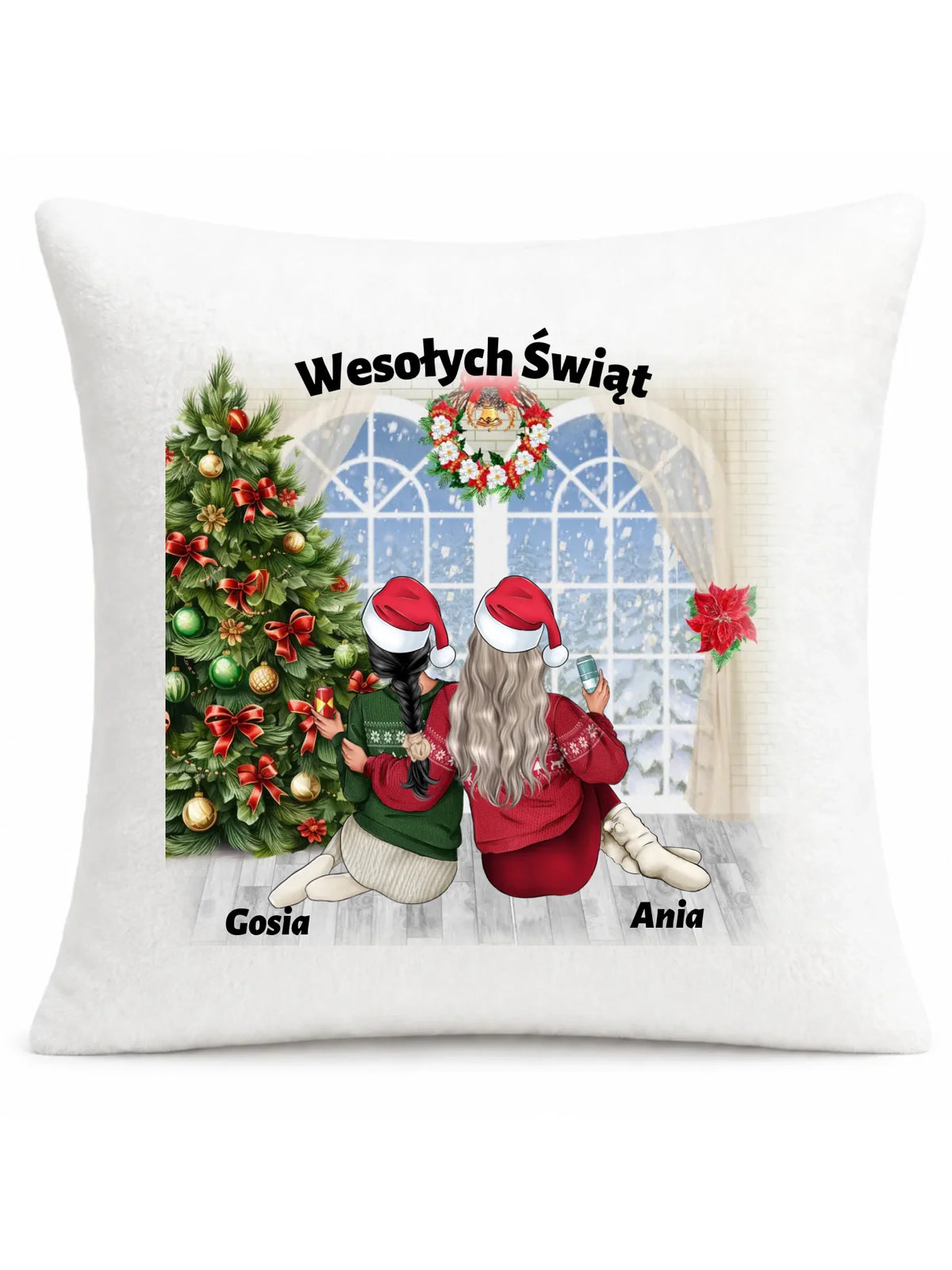 Prezent na Święta dla przyjaciółki 2-4 osoby | Personalizowana świąteczna poduszka P05