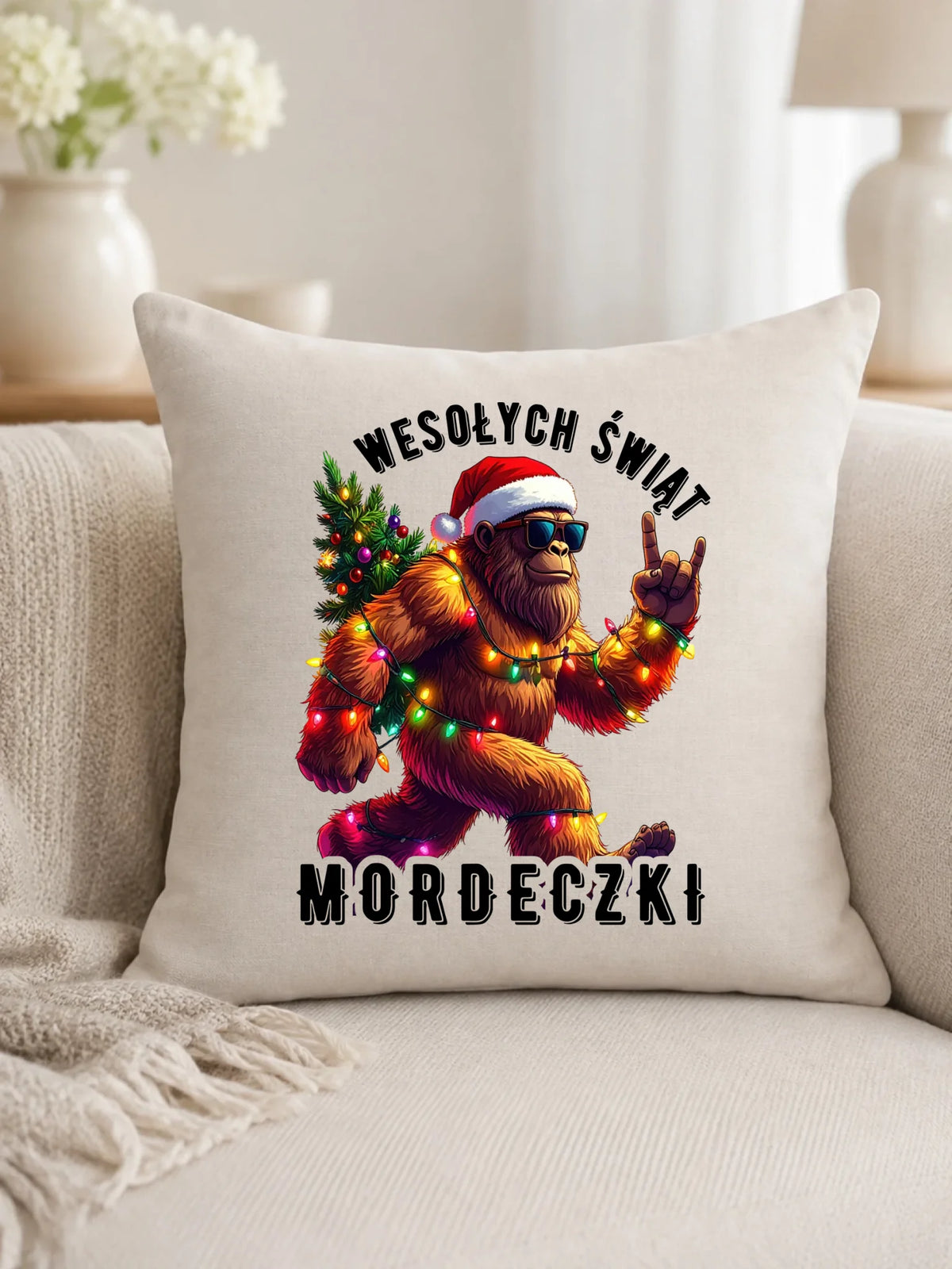 Poduszka świąteczna - prezent na święta - Yeti Wesołych Świąt mordeczki BN152