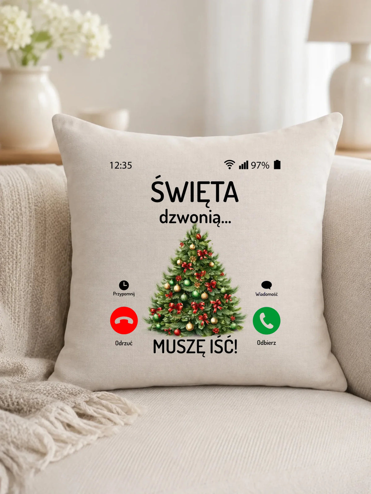 Poduszka świąteczna - Choinka Święta dzwonią muszę iść BN124