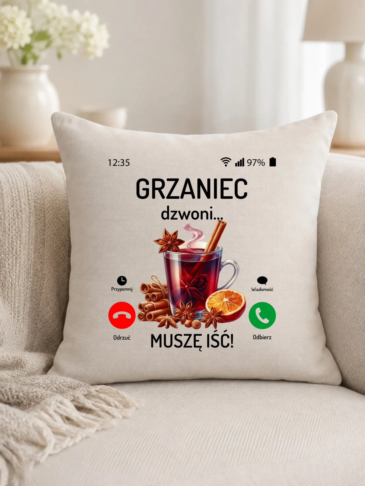 Poduszka świąteczna - Grzaniec dzwoni, muszę iść BN127